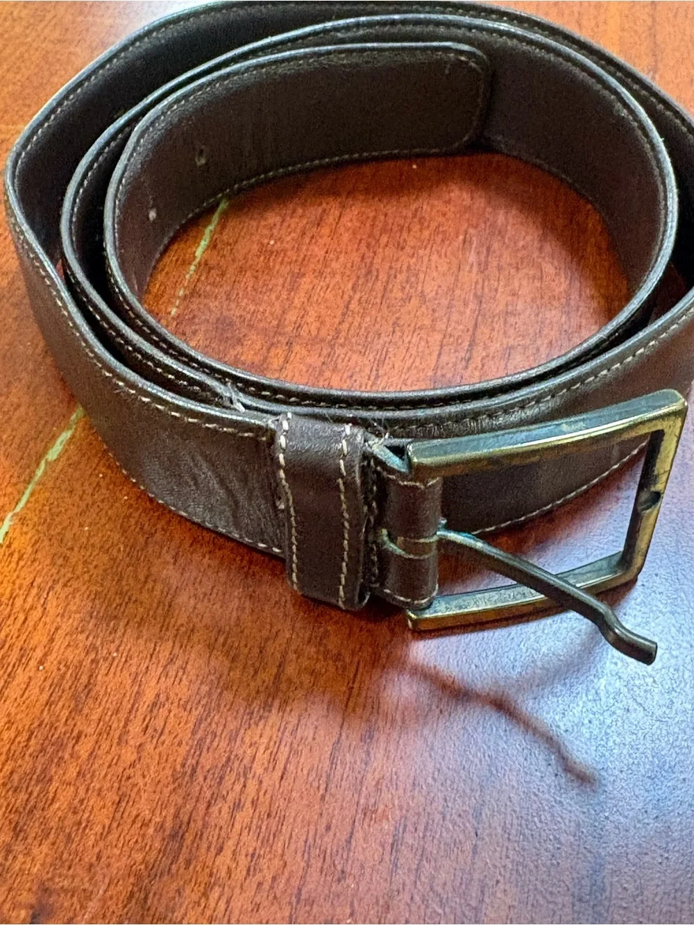 Torino Brown full grain glove, leather brass buckle Italian belt men’s size 34